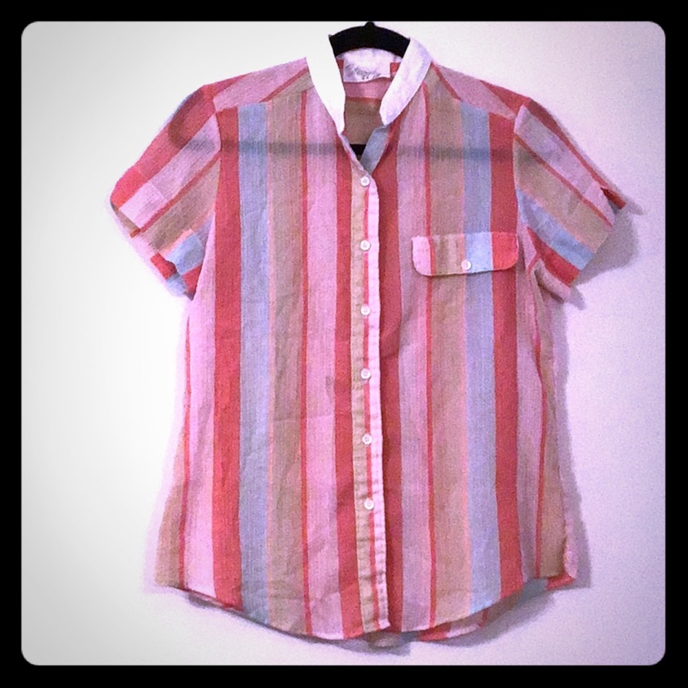 🦋Pastel Striped Short-Sleeve Button Blouse